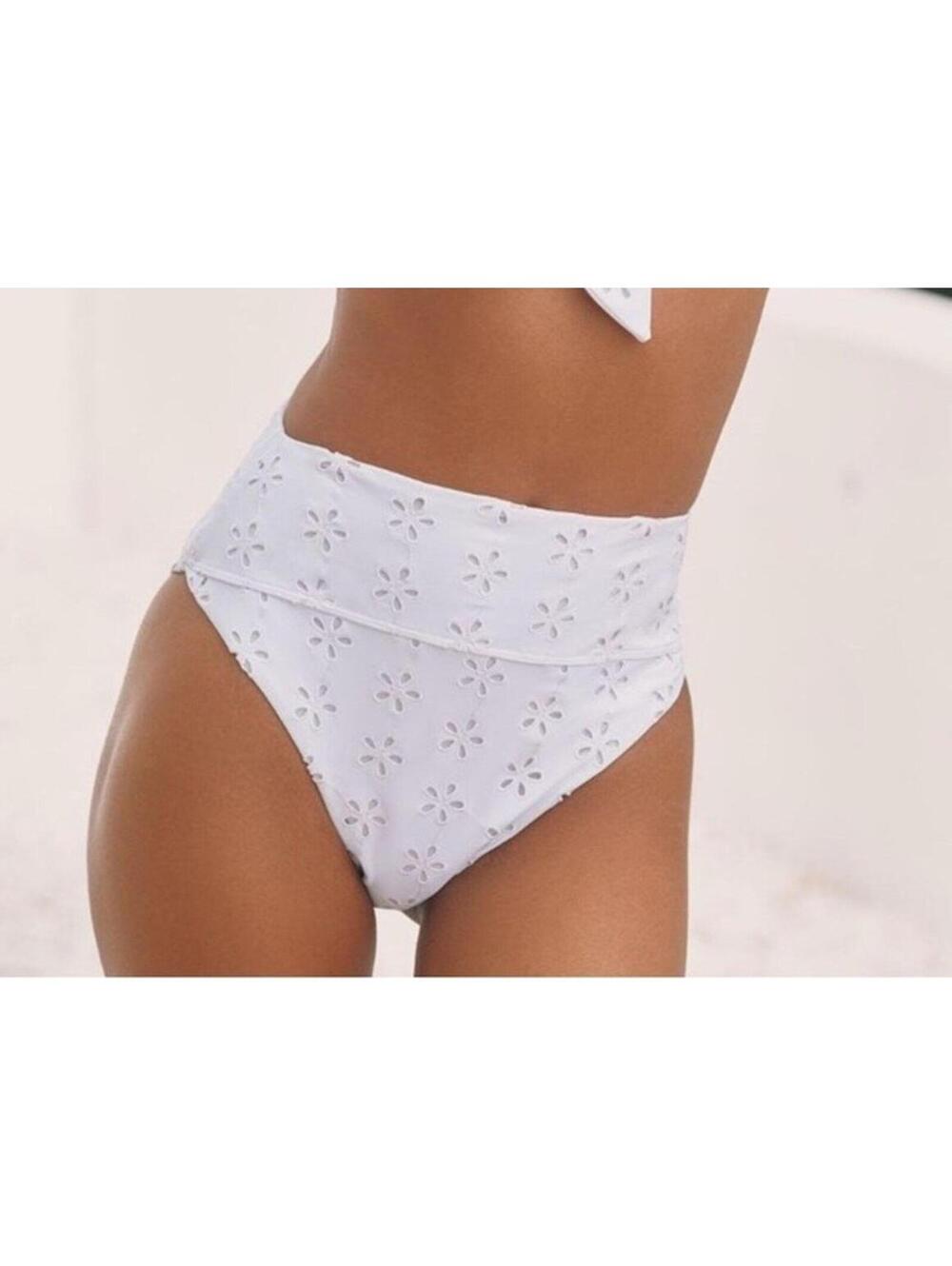 Beach Riot Women's Floral Eyelet Hazel Bikini Bottom High Waist White Size S